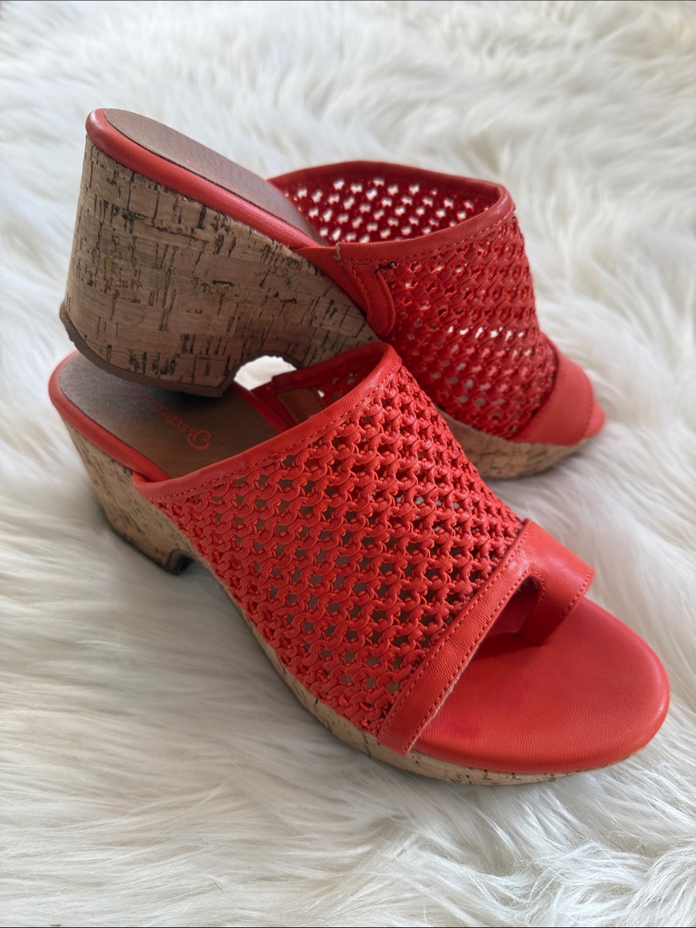 BareTraps BETHIE Orange Woven Cork Wedge Slides, Size 8